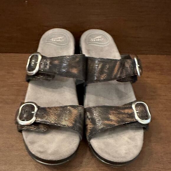 DANSKO Sophie Women's Black/Brown Python Slide Platform Sandals Size 6.5 -7 (37) - Picture 1 of 11